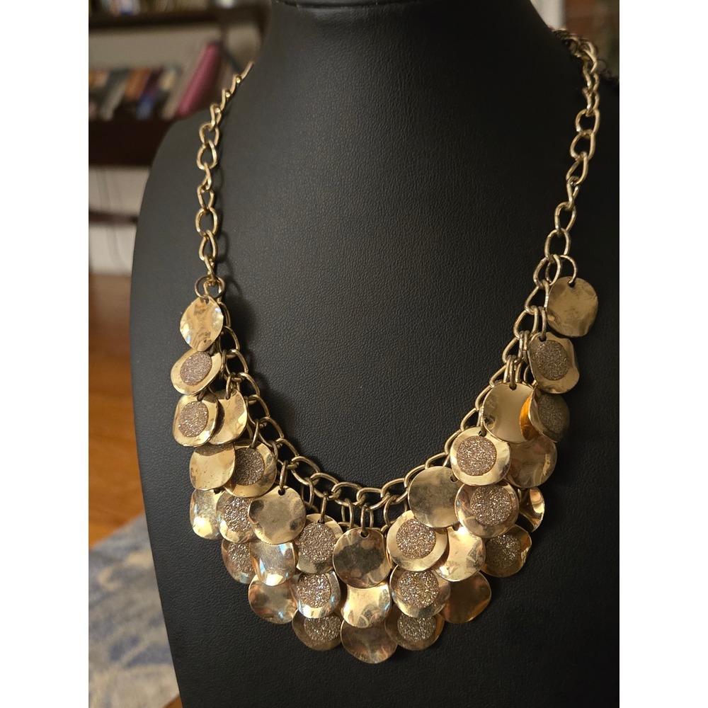 Bib Goldtone Multi-Disc Necklace Vintage Dazzling